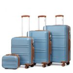K1871-1L – Kono ABS Sculpted Horizontal Design 4 Pcs Suitcase Set With Vanity Case – Grayish Blue And Brown
