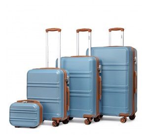 K1871-1L - Kono ABS Sculpted Horizontal Design 4 Pcs Suitcase Set With Vanity Case - Grayish Blue And Brown