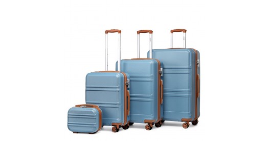 K1871-1L - Kono ABS Sculpted Horizontal Design 4 Pcs Suitcase Set With Vanity Case - Grayish Blue And Brown