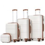 K1871-1L – Kono ABS Sculpted Horizontal Design 4 Pcs Suitcase Set With Vanity Case – Cream
