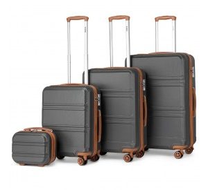 K1871-1L - Kono ABS Sculpted Horizontal Design 4 Pcs Suitcase Set With Vanity Case - Grey And Brown