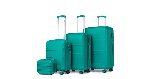 K1871-1L - Kono ABS Sculpted Horizontal Design 4 Pcs Suitcase Set With Vanity Case - Teal