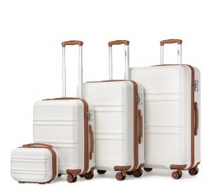 K1871-1L - Kono ABS Sculpted Horizontal Design 4 Pcs Suitcase Set With Vanity Case - Cream