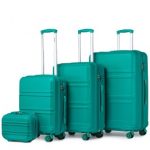 K1871-1L – Kono ABS Sculpted Horizontal Design 4 Pcs Suitcase Set With Vanity Case – Teal