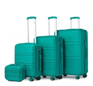 K1871-1L - Kono ABS Sculpted Horizontal Design 4 Pcs Suitcase Set With Vanity Case - Teal
