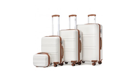 K1871-1L - Kono ABS Sculpted Horizontal Design 4 Pcs Suitcase Set With Vanity Case - Cream