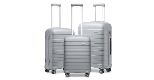 K2091L - Kono Multi Texture Hard Shell PP Suitcase 3 Pieces Set - Classic Collection - Grey