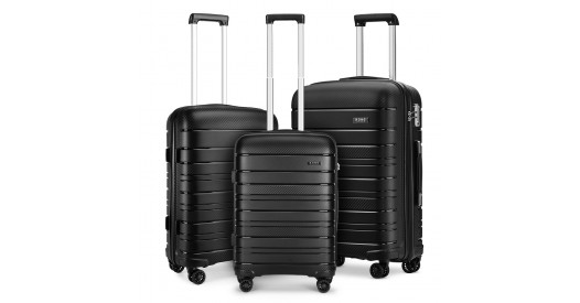 K2091L - Kono Multi Texture Hard Shell PP Suitcase 3 Pieces Set - Classic Collection - Black