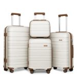 K2091L – Kono Multi Texture Hard Shell PP Suitcase With TSA Lock And Vanity Case 4 Pieces Set – Classic Collection – Cream