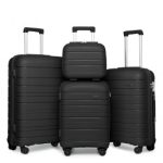 K2091L – Kono Multi Texture Hard Shell PP Suitcase With TSA Lock And Vanity Case 4 Pieces Set – Classic Collection – Black