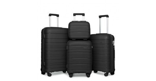 K2091L – Kono Multi Texture Hard Shell PP Suitcase With TSA Lock And Vanity Case 4 Pieces Set – Classic Collection – Black