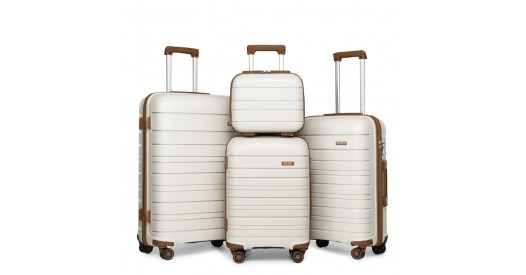 K2091L – Kono Multi Texture Hard Shell PP Suitcase With TSA Lock And Vanity Case 4 Pieces Set – Classic Collection – Cream