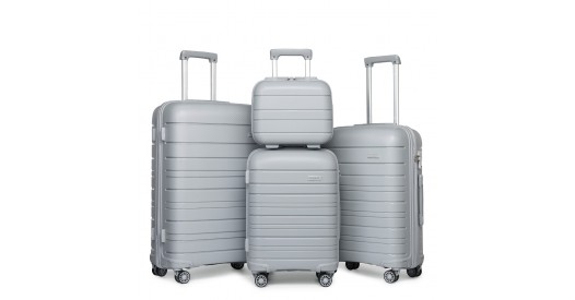 K2091L – Kono Multi Texture Hard Shell PP Suitcase With TSA Lock And Vanity Case 4 Pieces Set – Classic Collection – Grey