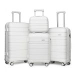 K2091L – Kono Multi Texture Hard Shell PP Suitcase With TSA Lock And Vanity Case 4 Pieces Set – Classic Collection – White
