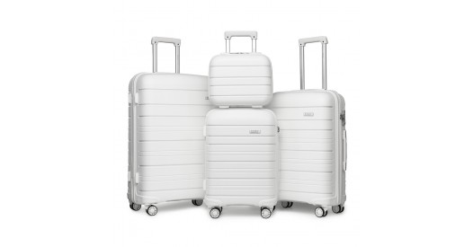 K2091L – Kono Multi Texture Hard Shell PP Suitcase With TSA Lock And Vanity Case 4 Pieces Set – Classic Collection – White