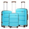 K2092L – Kono Bright Hard Shell PP Suitcase 3 Pieces Set – Classic Collection – Blue And Brown