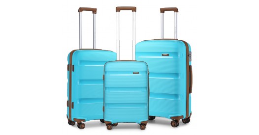 K2092L – Kono Bright Hard Shell PP Suitcase 3 Pieces Set – Classic Collection – Blue And Brown