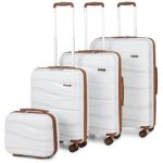 K2094L – Kono Lightweight Polypropylene Hard Shell 4 Piece Suitcase Set With TSA Lock And Vanity Case – Cream