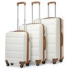 K2191L – Kono 3-Piece Lightweight ABS Hardshell Suitcase Set – 19, 24, 28 Inch with Secure TSA Lock – Cream