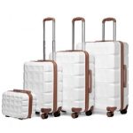 K2292L – Kono Lightweight Hard Shell ABS Suitcase With TSA Lock And Vanity Case 4 Piece Set – White