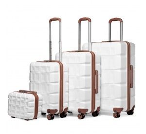 K2292L - Kono Lightweight Hard Shell ABS Suitcase With TSA Lock And Vanity Case 4 Piece Set - White