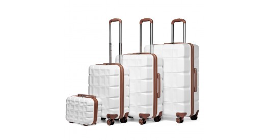 K2292L - Kono Lightweight Hard Shell ABS Suitcase With TSA Lock And Vanity Case 4 Piece Set - White