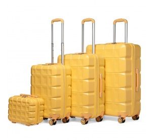 K2292L - Kono Lightweight Hard Shell ABS Suitcase With TSA Lock And Vanity Case 4 Piece Set - Yellow