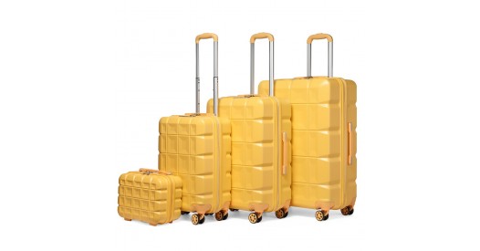 K2292L - Kono Lightweight Hard Shell ABS Suitcase With TSA Lock And Vanity Case 4 Piece Set - Yellow