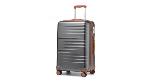 K2391L - British Traveller 24 Inch Durable Polycarbonate and ABS Hard Shell Suitcase With TSA Lock - Grey And Brown