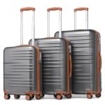 K2391L – British Traveller 3 Pcs Set Durable Polycarbonate and ABS Hard Shell Suitcase With TSA Lock – Grey And Brown