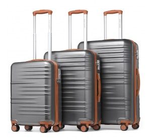 K2391L - British Traveller 3 Pcs Set Durable Polycarbonate and ABS Hard Shell Suitcase With TSA Lock - Grey And Brown