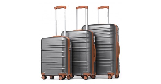 K2391L - British Traveller 3 Pcs Set Durable Polycarbonate and ABS Hard Shell Suitcase With TSA Lock - Grey And Brown