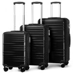 K2391L – British Traveller 3 Pcs Set Durable Polycarbonate and ABS Hard Shell Suitcase With TSA Lock – Black