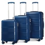 K2391L – British Traveller 3 Pcs Set Durable Polycarbonate and ABS Hard Shell Suitcase With TSA Lock – Navy