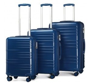 K2391L - British Traveller 3 Pcs Set Durable Polycarbonate and ABS Hard Shell Suitcase With TSA Lock - Navy