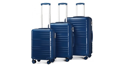 K2391L - British Traveller 3 Pcs Set Durable Polycarbonate and ABS Hard Shell Suitcase With TSA Lock - Navy
