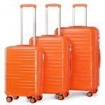 K2391L – British Traveller 3 Pcs Set Durable Polycarbonate and ABS Hard Shell Suitcase With TSA Lock – Orange