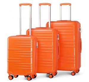 K2391L - British Traveller 3 Pcs Set Durable Polycarbonate and ABS Hard Shell Suitcase With TSA Lock - Orange