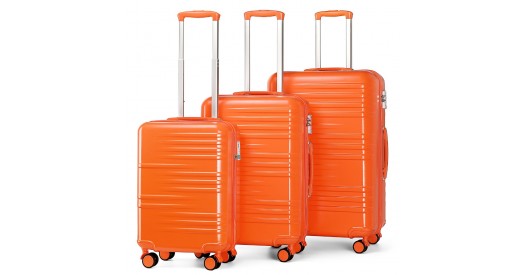 K2391L - British Traveller 3 Pcs Set Durable Polycarbonate and ABS Hard Shell Suitcase With TSA Lock - Orange