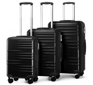 K2391L - British Traveller 3 Pcs Set Durable Polycarbonate and ABS Hard Shell Suitcase With TSA Lock - Black