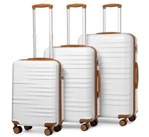 K2391L - British Traveller 3 Pcs Set Durable Polycarbonate and ABS Hard Shell Suitcase With TSA Lock - White