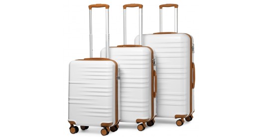 K2391L - British Traveller 3 Pcs Set Durable Polycarbonate and ABS Hard Shell Suitcase With TSA Lock - White