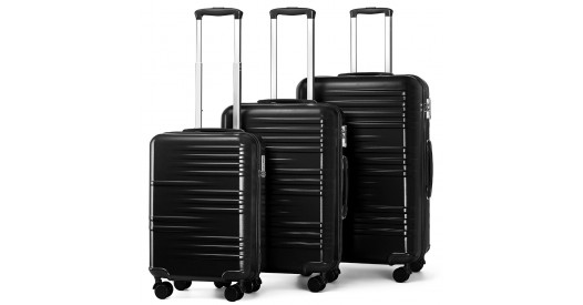 K2391L - British Traveller 3 Pcs Set Durable Polycarbonate and ABS Hard Shell Suitcase With TSA Lock - Black