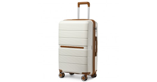 K2392L - British Traveller 20 Inch Multi-Texture Polypropylene Hard Shell Suitcase With TSA Lock - Cream