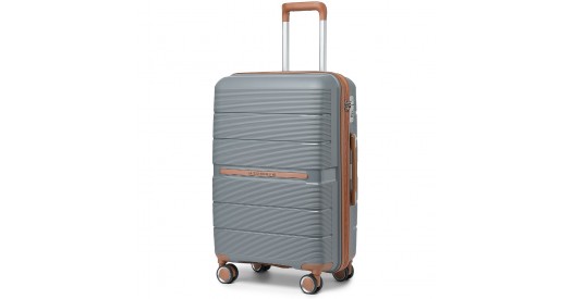 K2392L - British Traveller 20 Inch Multi-Texture Polypropylene Hard Shell Suitcase With TSA Lock - Grey And Brown
