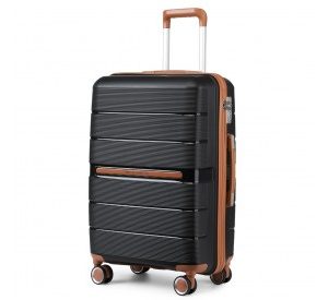 K2392L - British Traveller 20 Inch Multi-Texture Polypropylene Hard Shell Suitcase With TSA Lock - Black