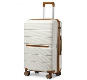 K2392L - British Traveller 24 Inch Multi-Texture Polypropylene Hard Shell Suitcase With TSA Lock - Cream