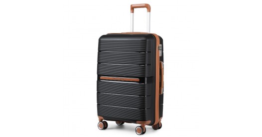 K2392L - British Traveller 24 Inch Multi-Texture Polypropylene Hard Shell Suitcase With TSA Lock - Black