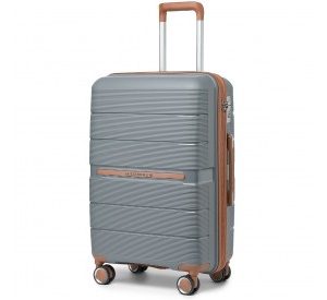 K2392L - British Traveller 28 Inch Multi-Texture Polypropylene Hard Shell Suitcase With TSA Lock - Grey And Brown