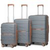 K2392L – British Traveller 3 Pcs Multi-Texture Polypropylene Hard Shell Suitcase With TSA Lock – Grey And Brown